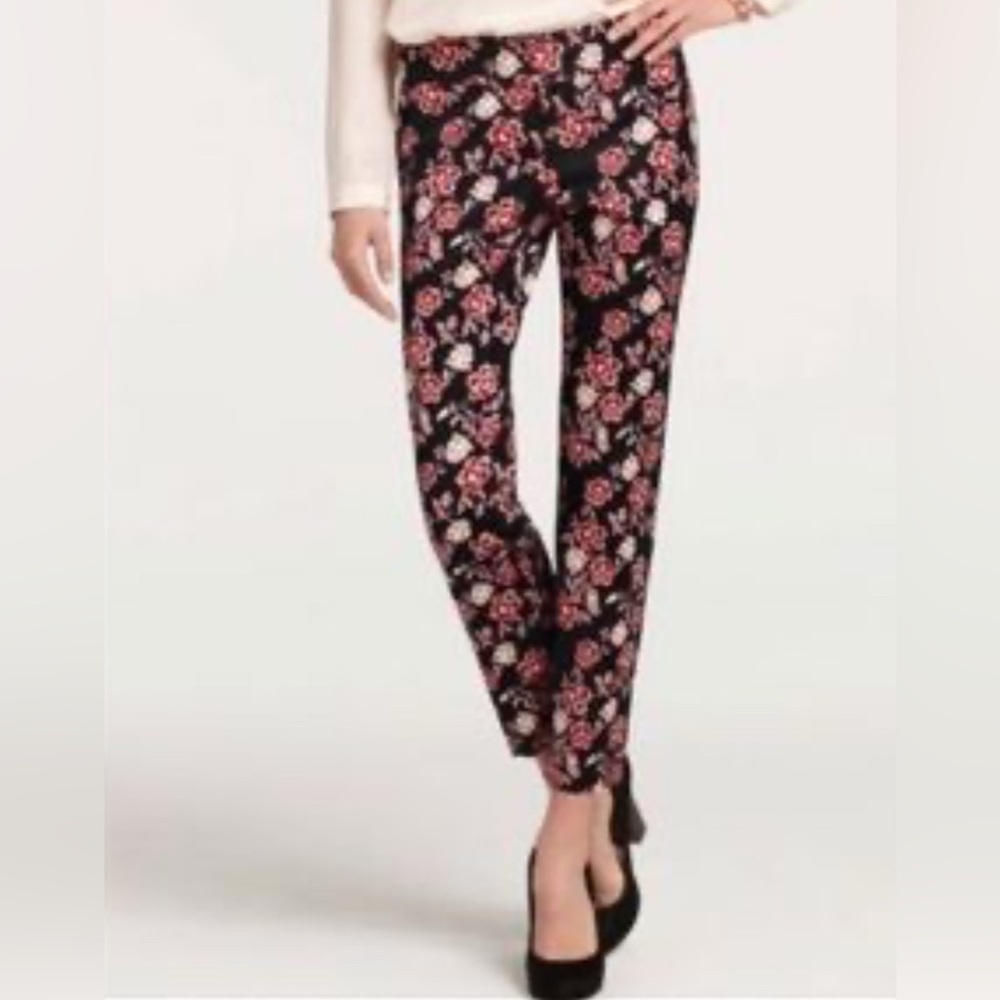 Ann Taylor Floral Cropped Ankle Pants - Black and Red